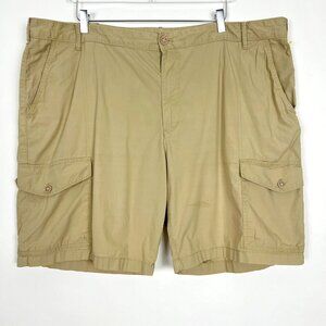 Izod Saltwater Shorts Mens 44 Khaki Flat Front Cotton Cargo Bermudas Preppy Golf